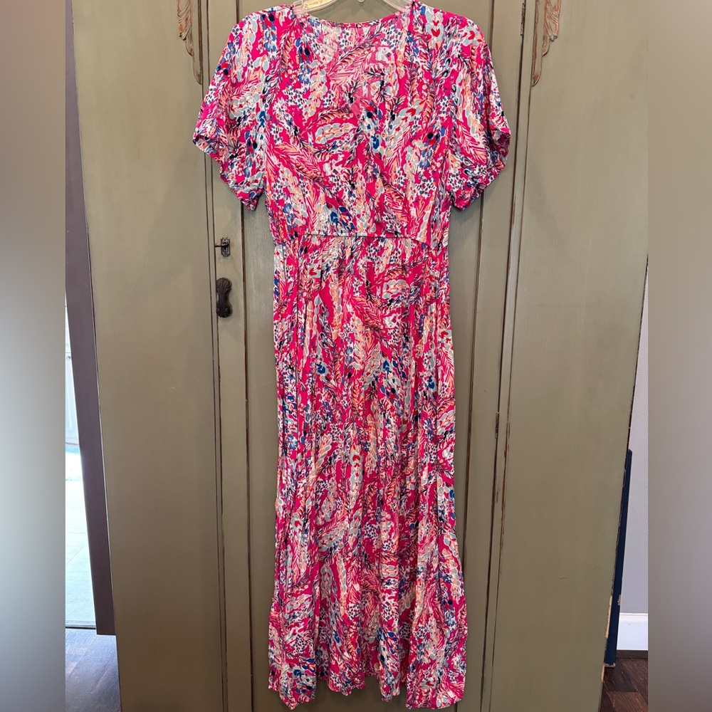 Elegant Pink Patterned Maxi Dress